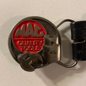 GUC unisex leather belt w/ removable MAC Quality Tools belt buckle. Made in USA